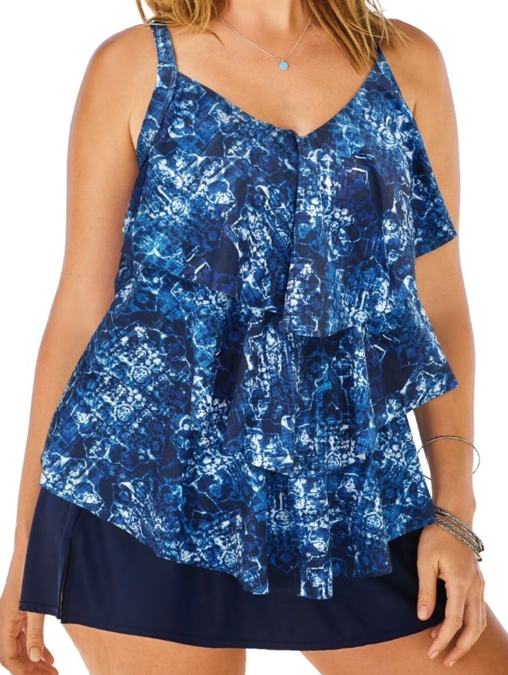 SWIM 365 By Swimsuits For All Tiered Longer Length Blue White Tankini Size 18